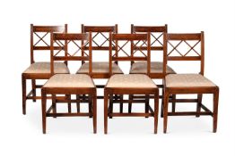 Y A SET OF SIX REGENCY PROVINCIAL ELM AND ROSEWOOD INLAID DINING CHAIRS, CIRCA 1815