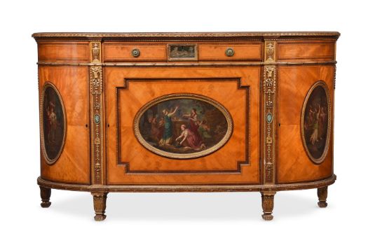 A SATINWOOD, PAINTED, AND GILT METAL MOUNTED COMMODE, ATTRIBUTED TO MAPLE & CO, EARLY 20TH CENTURY