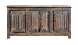 AN OAK AND PAINTED CUPBOARD OR SIDE CABINET, NORTH EUROPEAN, 18TH CENTURY AND LATER ELEMENTS