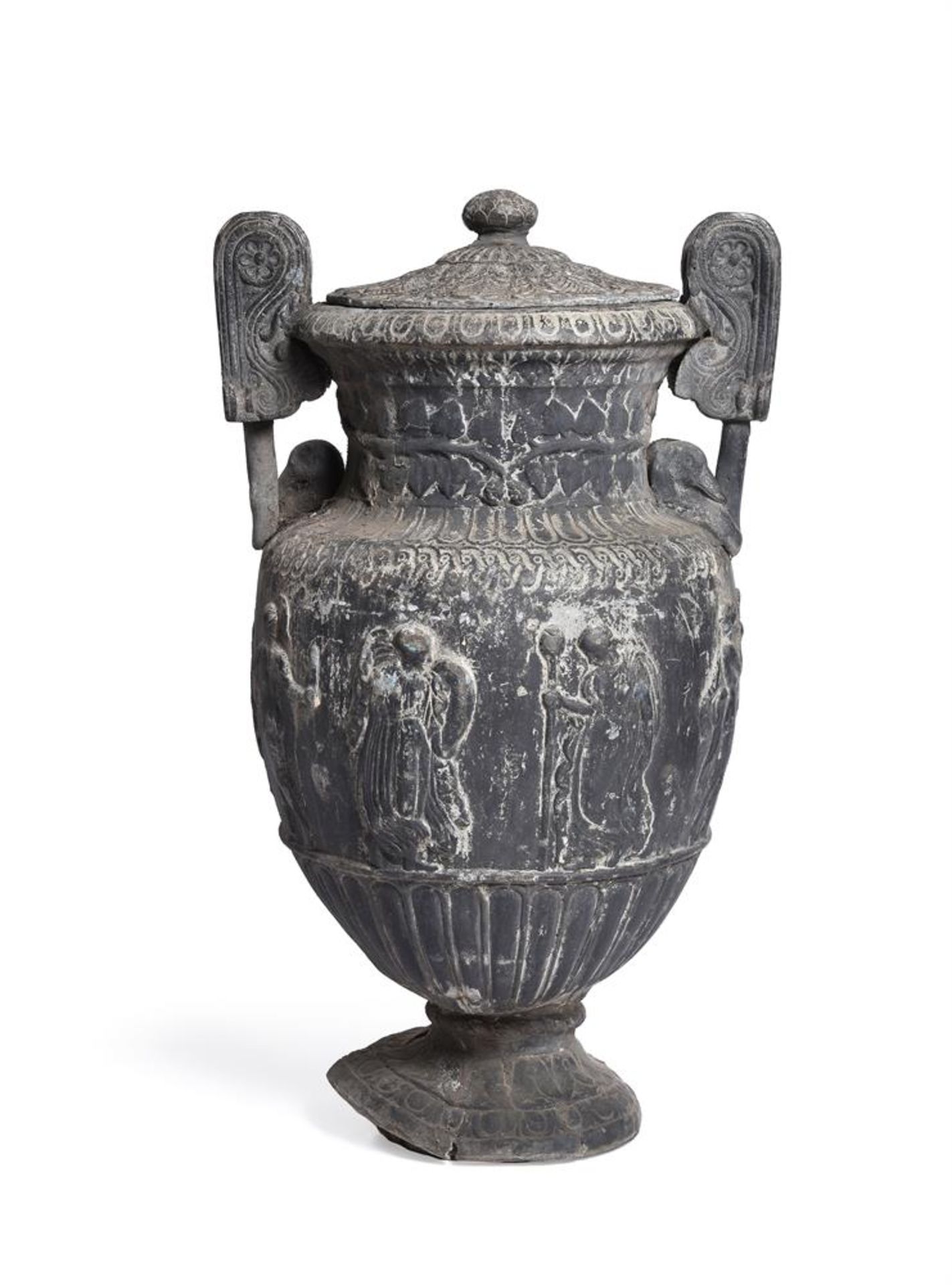 A LARGE TWIN HANDLED LEAD GARDEN URN, POSSIBLY FRENCH, LATE 19TH/EARLY 20TH CENTURY - Image 2 of 5