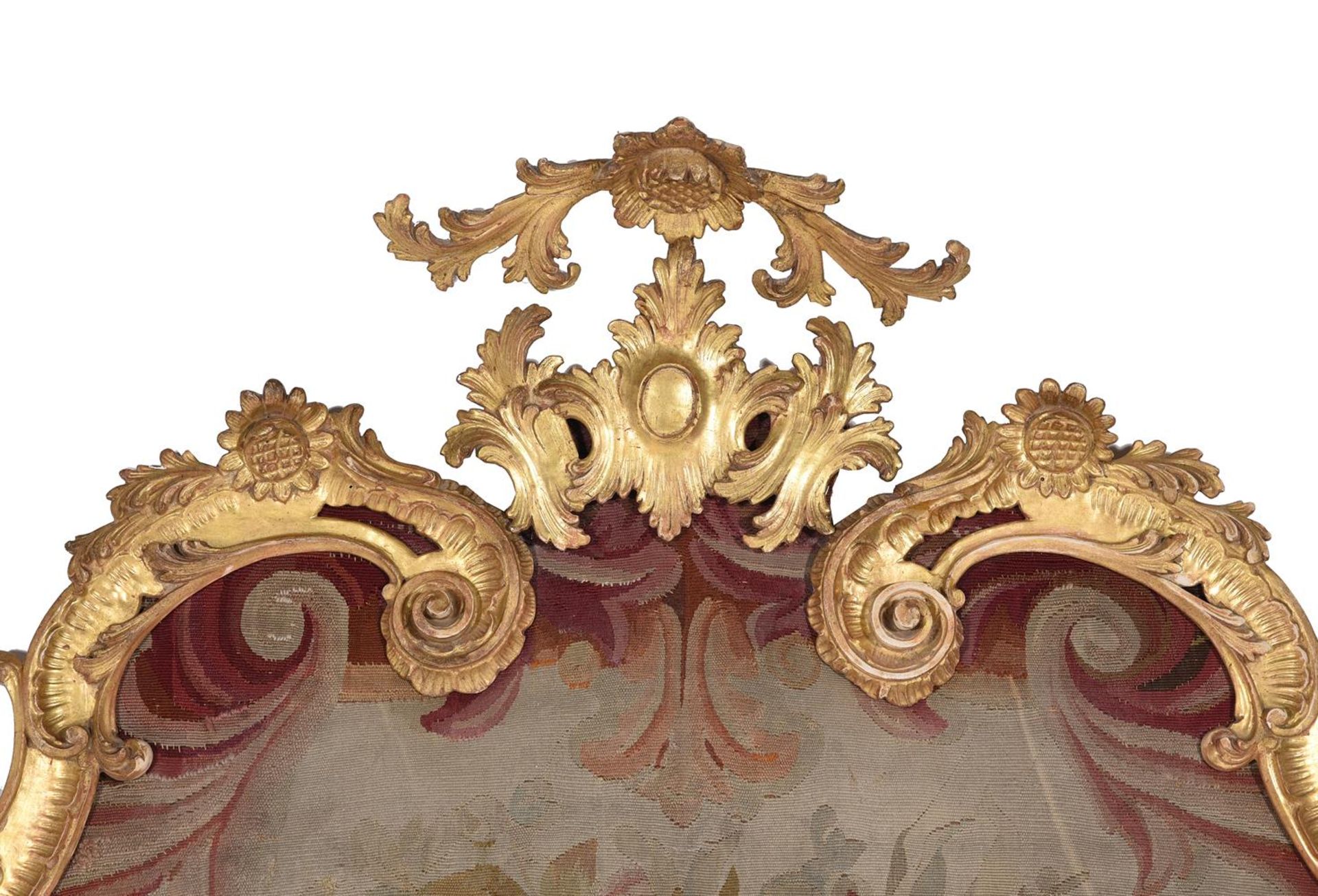 A CONTINENTAL CARVED GILTWOOD AND AUBUSSON NEEDLEWORK INSET BED HEAD, LATE 18TH/19TH CENTURY - Image 3 of 4