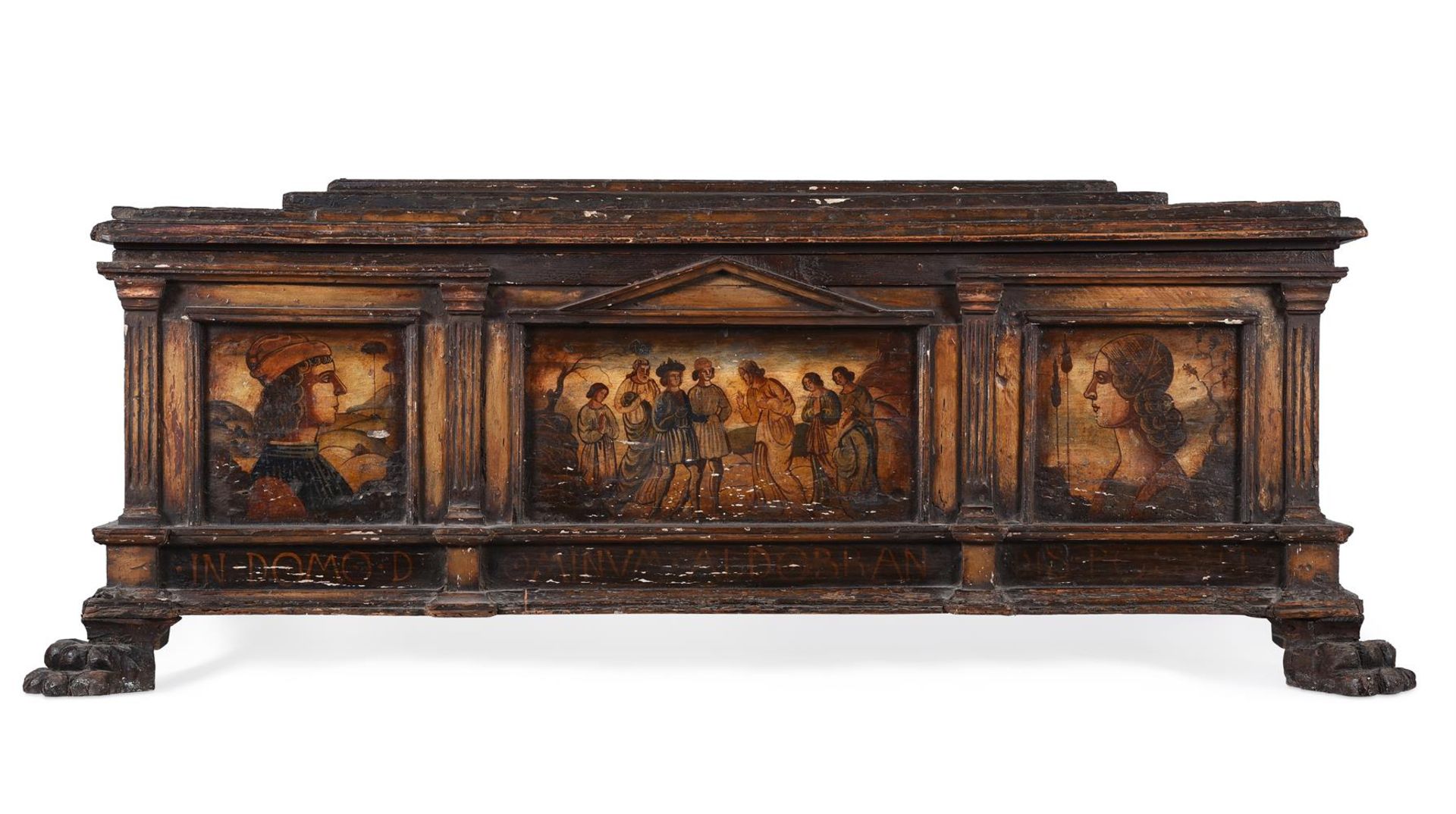 AN ITALIAN WALNUT CASSONE, PROBABLY VENETIAN, CIRCA 1500