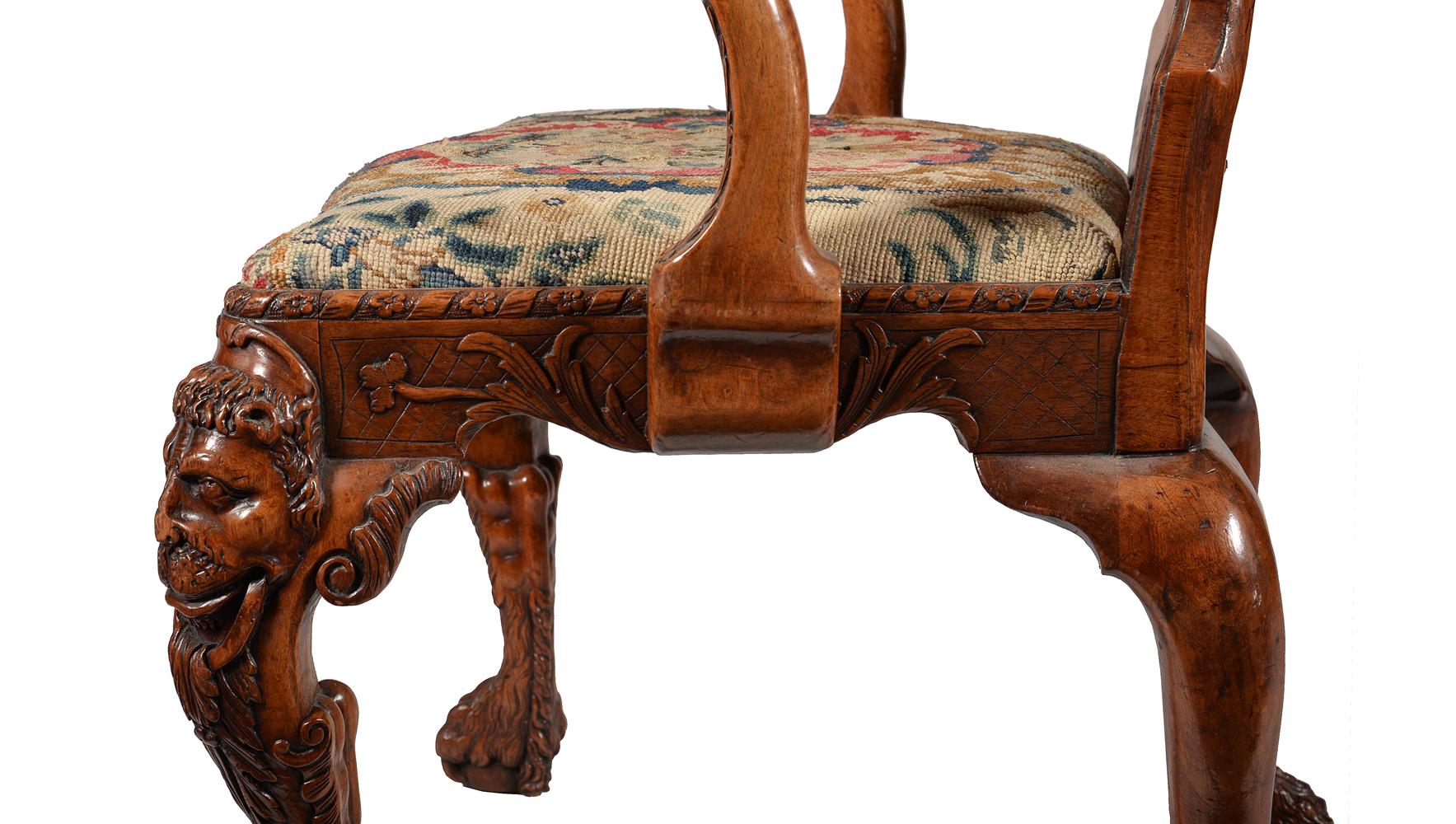 A GEORGE II CARVED WALNUT OPEN ARMCHAIR, ATTRIBUTED TO DANIEL BELL AND THOMAS MOORE, CIRCA 1735 - Image 12 of 21