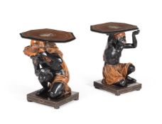 Y A PAIR OF NORTH ITALIAN 'BLACKAMOOR' LOW TABLES, LAST QUARTER 19TH CENTURY AND LATER