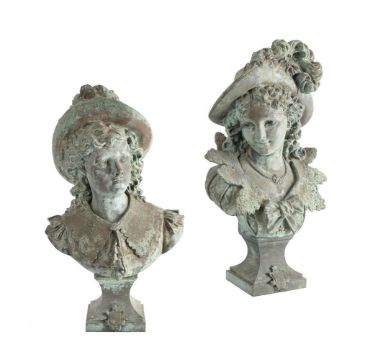 AFTER ERNEST RANCOULET (FRENCH, 1870-1915), A PAIR OF FRENCH BRONZE VERDIGRIS BUSTS, 19TH CENTURY