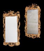 A PAIR OF CARVED GILTWOOD AND GESSO WALL MIRRORS, IN GEORGE III STYLE, LATE 19TH/EARLY 20TH CENTURY