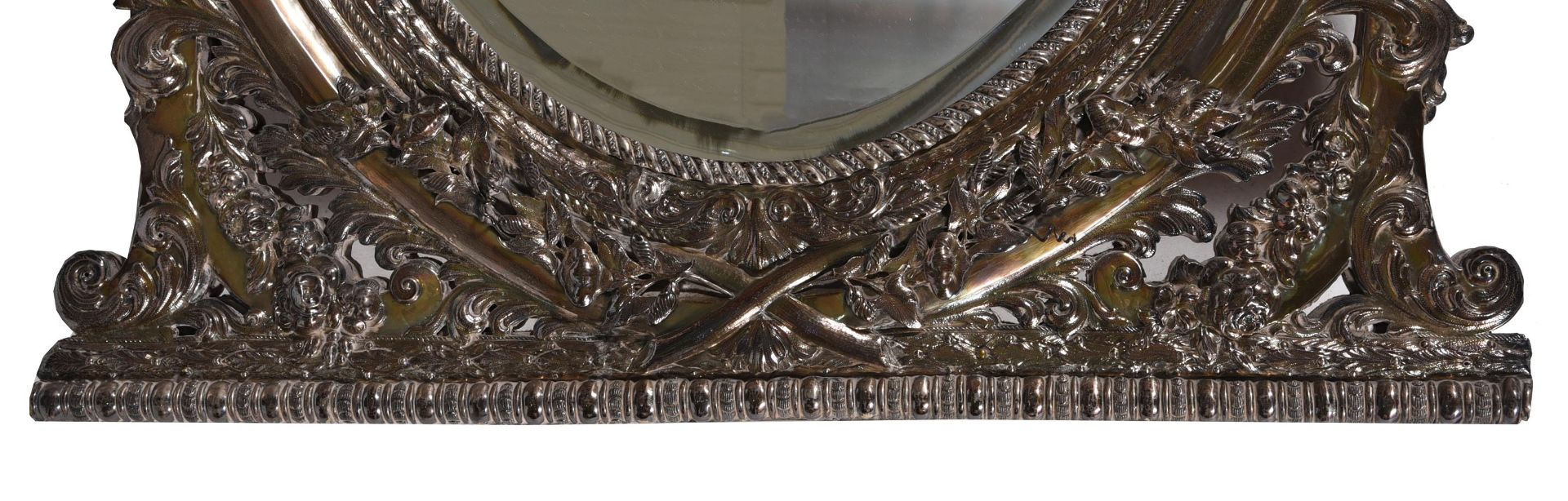 A CONTINENTAL SILVER PLATED REPOUSSE METAL WALL MIRROR, SECOND HALF 19TH CENTURY - Image 3 of 3