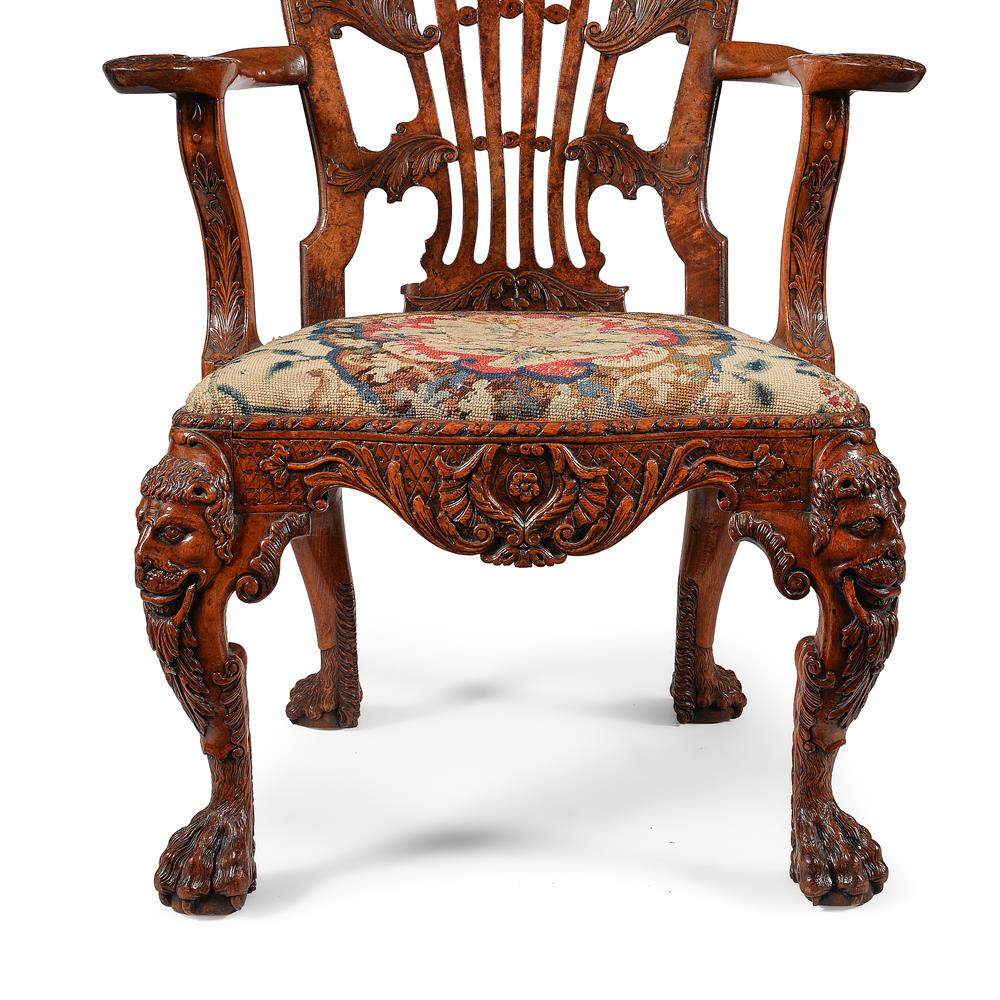 A GEORGE II CARVED WALNUT OPEN ARMCHAIR, ATTRIBUTED TO DANIEL BELL AND THOMAS MOORE, CIRCA 1735 - Image 5 of 21