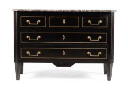 A FRENCH EBONISED AND GILT METAL MOUNTED COMMODE, 19TH CENTURY