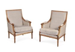 A SET OF FOUR FRENCH OAK FAUTEUILS, IN LOUIS XVI STYLE, OF RECENT MANUFACTURE