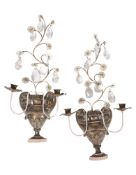 A PAIR OF GILT-METAL AND GLASS WALL LAMPS, IN THE MANNER OF MAISON BAGUES, MID 20TH CENTURY