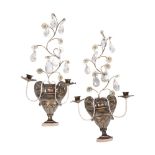 A PAIR OF GILT-METAL AND GLASS WALL LAMPS, IN THE MANNER OF MAISON BAGUES, MID 20TH CENTURY