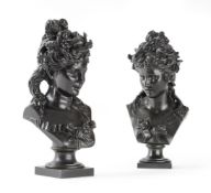 AFTER JEAN-LOUIS GREGOIRE (FRENCH, 1840-1890), A PAIR OF BRONZE BUSTS OF YOUNG WOMEN