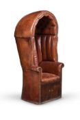 A LEATHER PORTER'S CHAIR, IN 18TH CENTURY STYLE, 20TH CENTURY