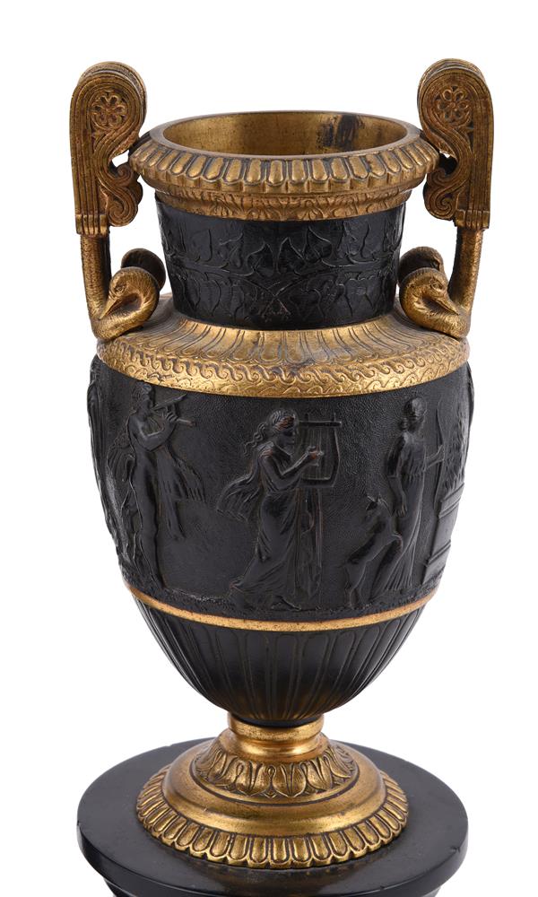 A PAIR OF FRENCH BRONZE AND PARCEL GILT VASES OF VOLUTE KRATER FORM, LATE 19TH CENTURY - Image 3 of 4