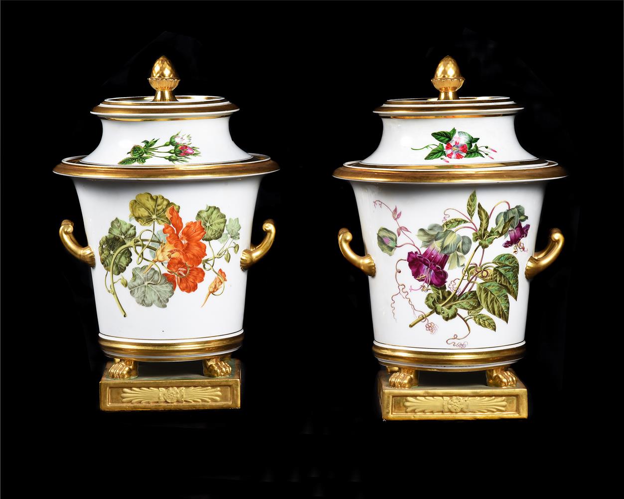 A PAIR OF PARIS PORCELAIN (DARTES FRERES) BOTANICAL TWO-HANDLED ICE-PAILS, LINERS AND COVERS - Image 2 of 6