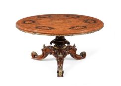 A VICTORIAN WALNUT, SPECIMEN MARQUETRY AND GILT METAL MOUNTED CENTRE TABLE, CIRCA 1850