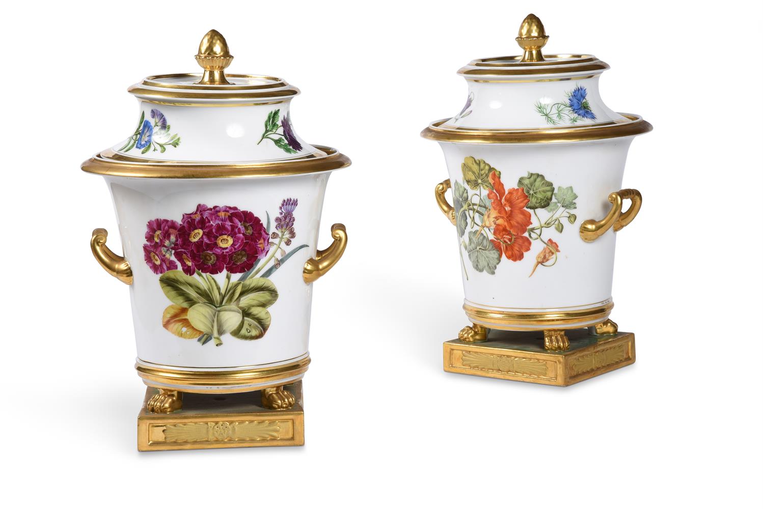 A PAIR OF PARIS PORCELAIN (DARTES FRERES) BOTANICAL TWO-HANDLED ICE-PAILS, LINERS AND COVERS - Image 3 of 6