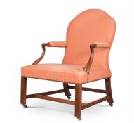 A GEORGE III MAHOGANY LIBRARY ARMCHAIR, OF GAINSBOROUGH TYPE, CIRCA 1780