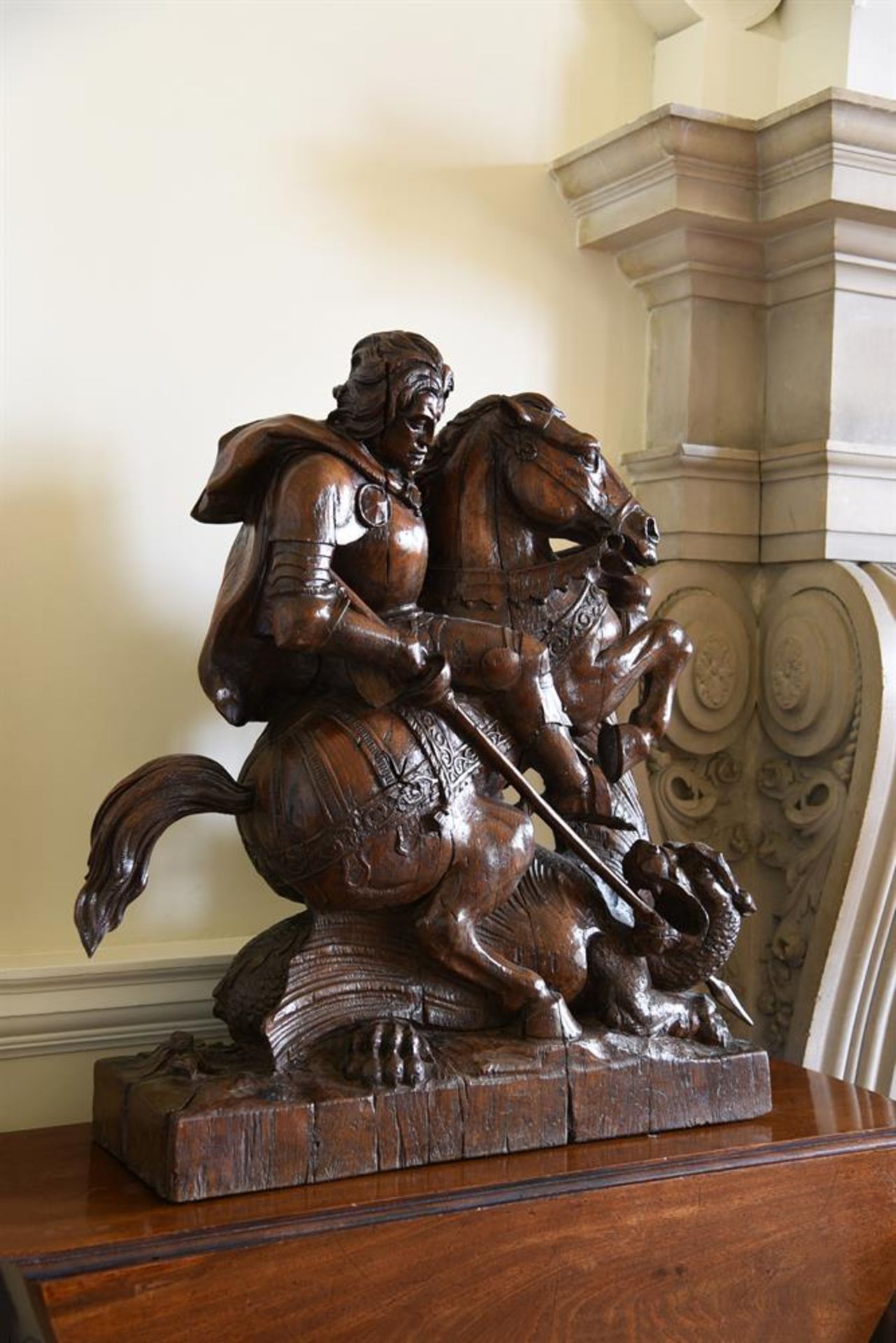 A LARGE CARVED OAK MODEL OF ST. GEORGE AND THE DRAGON, PROBABLY EARLY/MID 19TH CENTURY - Image 7 of 7