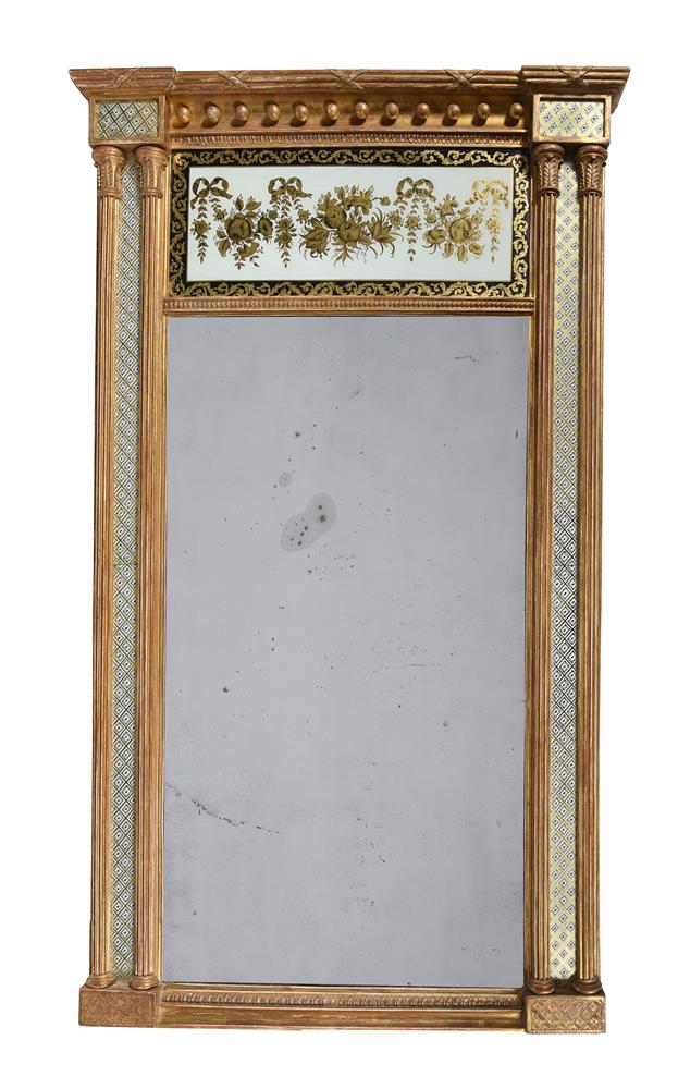 A REGENCY GILTWOOD AND VERRE ÉGLOMISÉ WALL MIRROR, CIRCA 1815