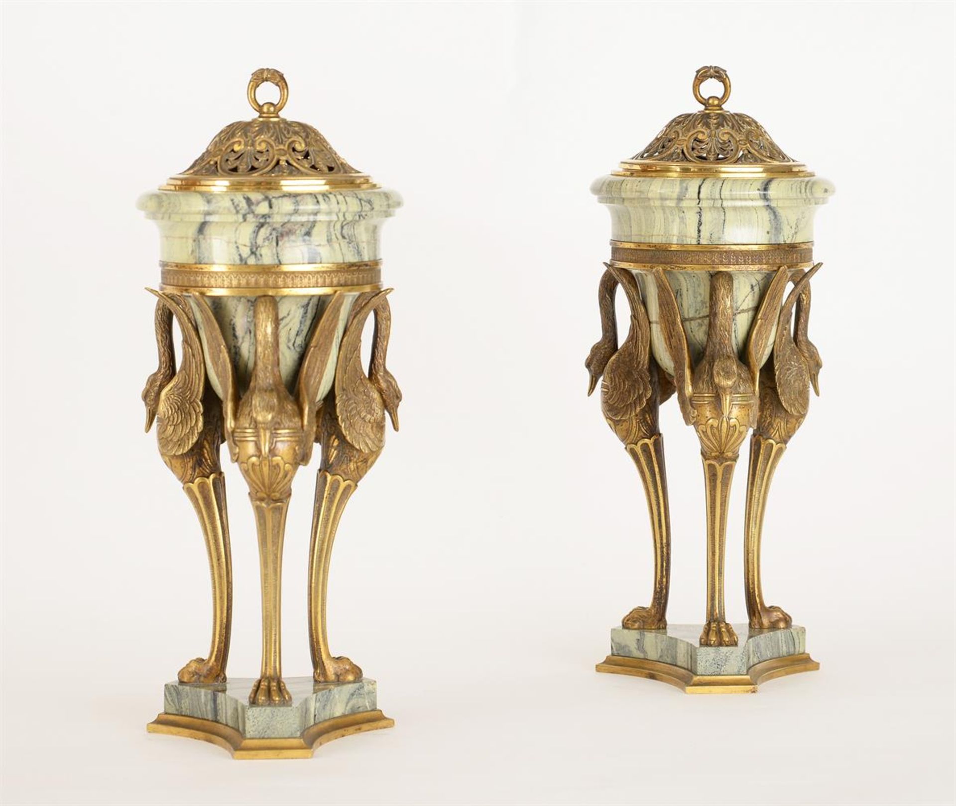 A PAIR OF FRENCH ORMOLU AND CIPOLLINO MARBLE URNS, LATE 19TH CENTURY - Image 2 of 4