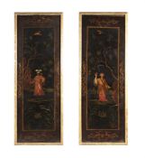 A PAIR OF CHINOISERIE DECORATED CANVAS PANELS, CIRCA 1820 AND LATER FRAMED