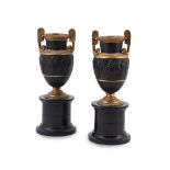 A PAIR OF FRENCH BRONZE AND PARCEL GILT VASES OF VOLUTE KRATER FORM, LATE 19TH CENTURY