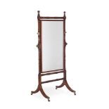 A REGENCY MAHOGANY AND PARCEL EBONISED CHEVAL MIRROR, CIRCA 1815