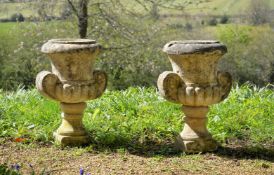 A PAIR OF CARVED LIMESTONE VASES, FIRST HALF 19TH CENTURY