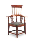 A GEORGE III WALNUT HIGH BACK CORNER ARMCHAIR, CIRCA 1780