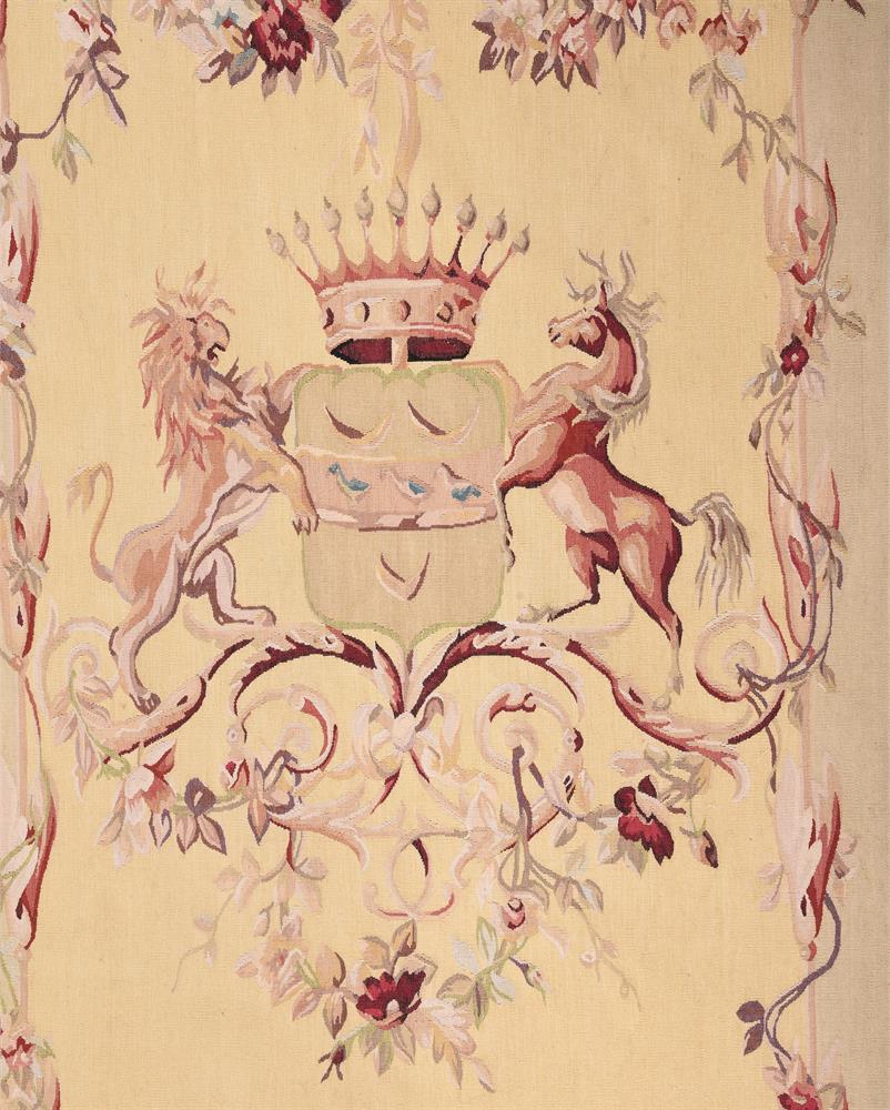 A PAIR OF AUBUSSON ARMORIAL TAPESTRY ENTRE FENETRES, 19TH CENTURY - Image 3 of 6