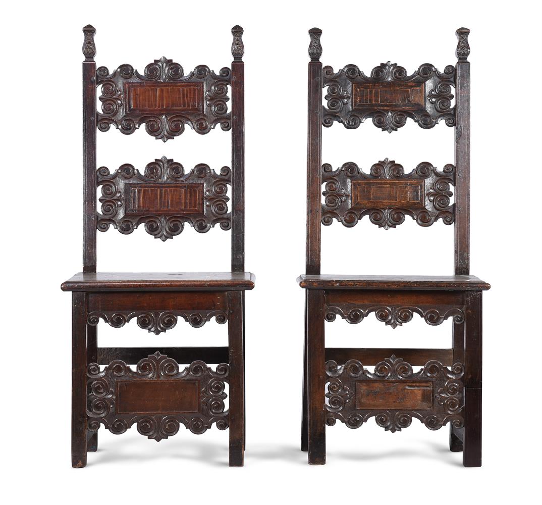 A MATCHED PAIR OF ITALIAN CARVED WALNUT CHAIRS, PROBABLY LOMBARDY, 17TH CENTURY - Image 3 of 5