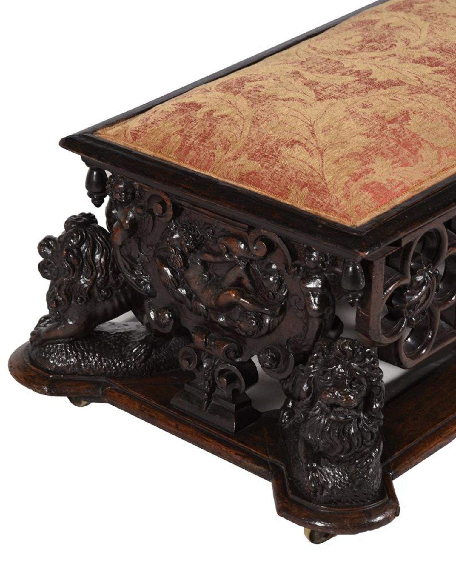 A CARVED OAK OTTOMAN STOOL, IN THE ANTIQUARIAN TASTE, 19TH CENTURY - Image 5 of 5