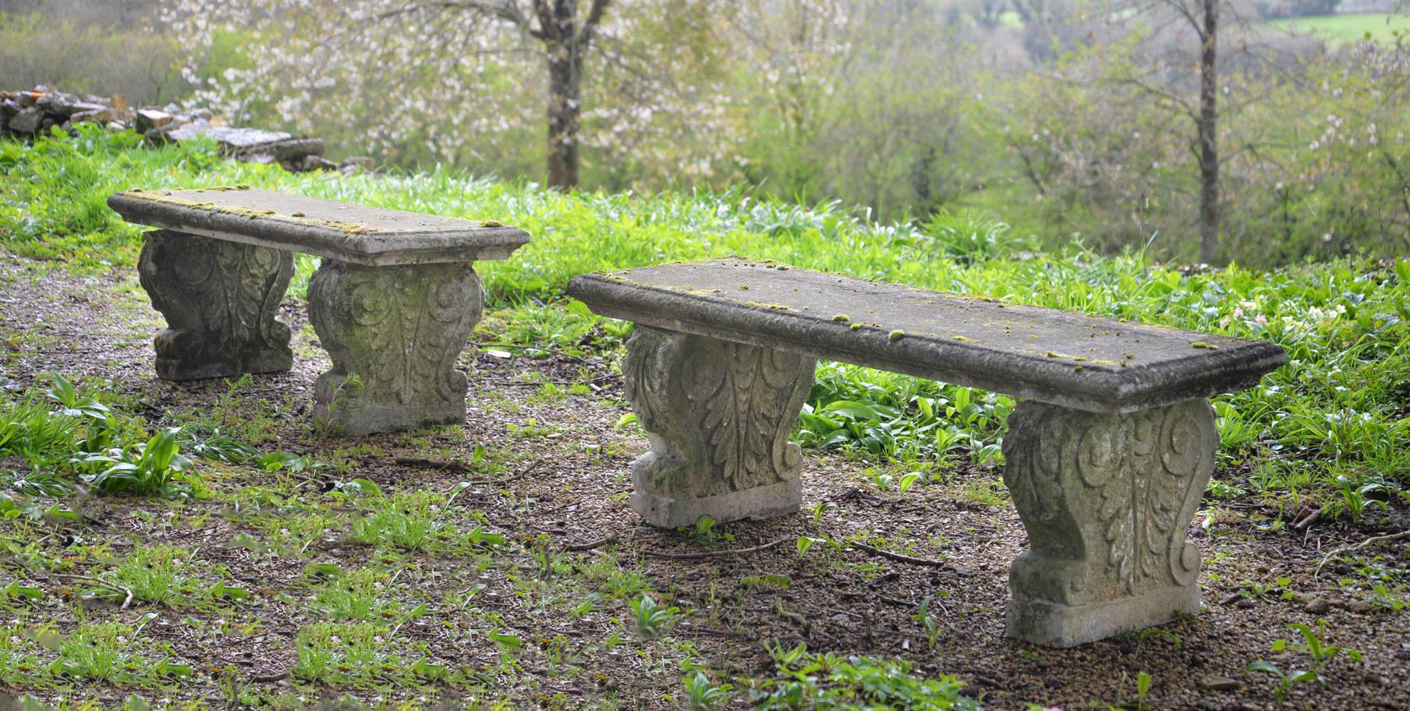 A PAIR OF COMPOSITION STONE BENCHES, EARLY 20TH CENTURY - Image 2 of 2