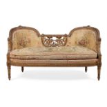 A FRENCH CARVED GILTWOOD AND TAPESTRY UPHOLSTERED SETTEE, THIRD QUARTER 19TH CENTURY