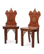 A PAIR OF OAK HALL CHAIRS, IN GOTHIC TASTE, FIRST QUARTER 19TH CENTURY