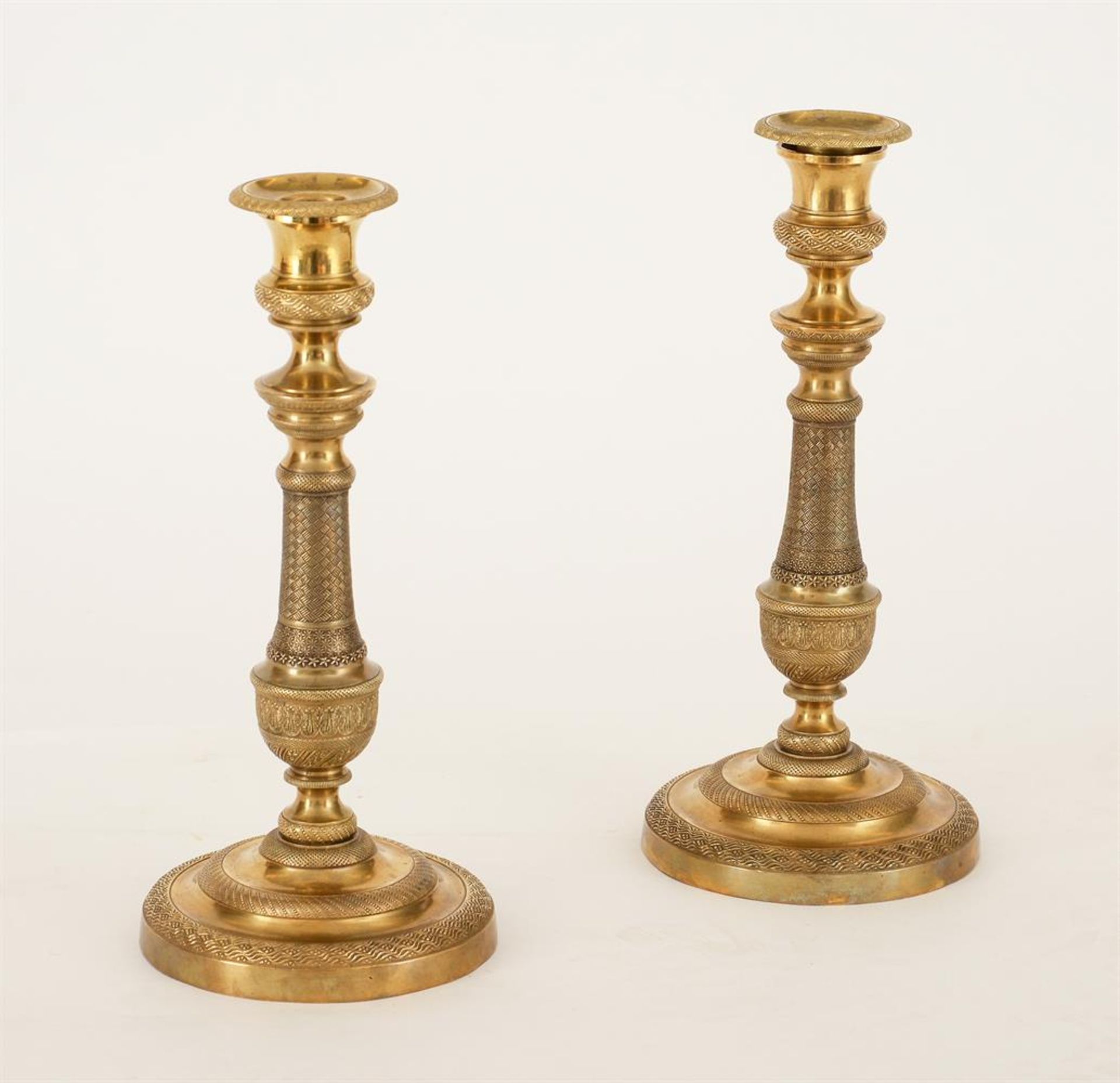 A PAIR OF FRENCH BRASS CANDLESTICKS, IN THE EMPIRE MANNER, LATE 19TH CENTURY - Image 2 of 5