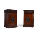 A PAIR OF GEORGE III MAHOGANY AND PARCEL GILT PEDESTAL CUPBOARDS, LATE 18TH CENTURY