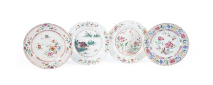 FOUR CHINESE FAMILLE ROSE PLATES
