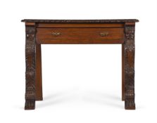 A LATE VICTORIAN OR EDWARDIAN CARVED OAK SIDE TABLE IN ANTIQUARIAN TASTE