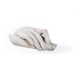 A WHITE PAINTED COMPOSITION MODEL OF A HUMAN RIGHT HAND