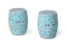 A PAIR OF CHINESE TURQUOISE GROUND GARDEN SEATS
