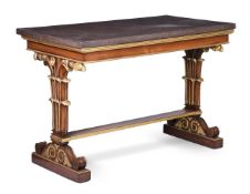A ROSEWOOD AND PARCEL GILT CENTRE TABLE IN GEORGE IV STYLEIN THE MANNER OF GEORGE SMITH The porphy