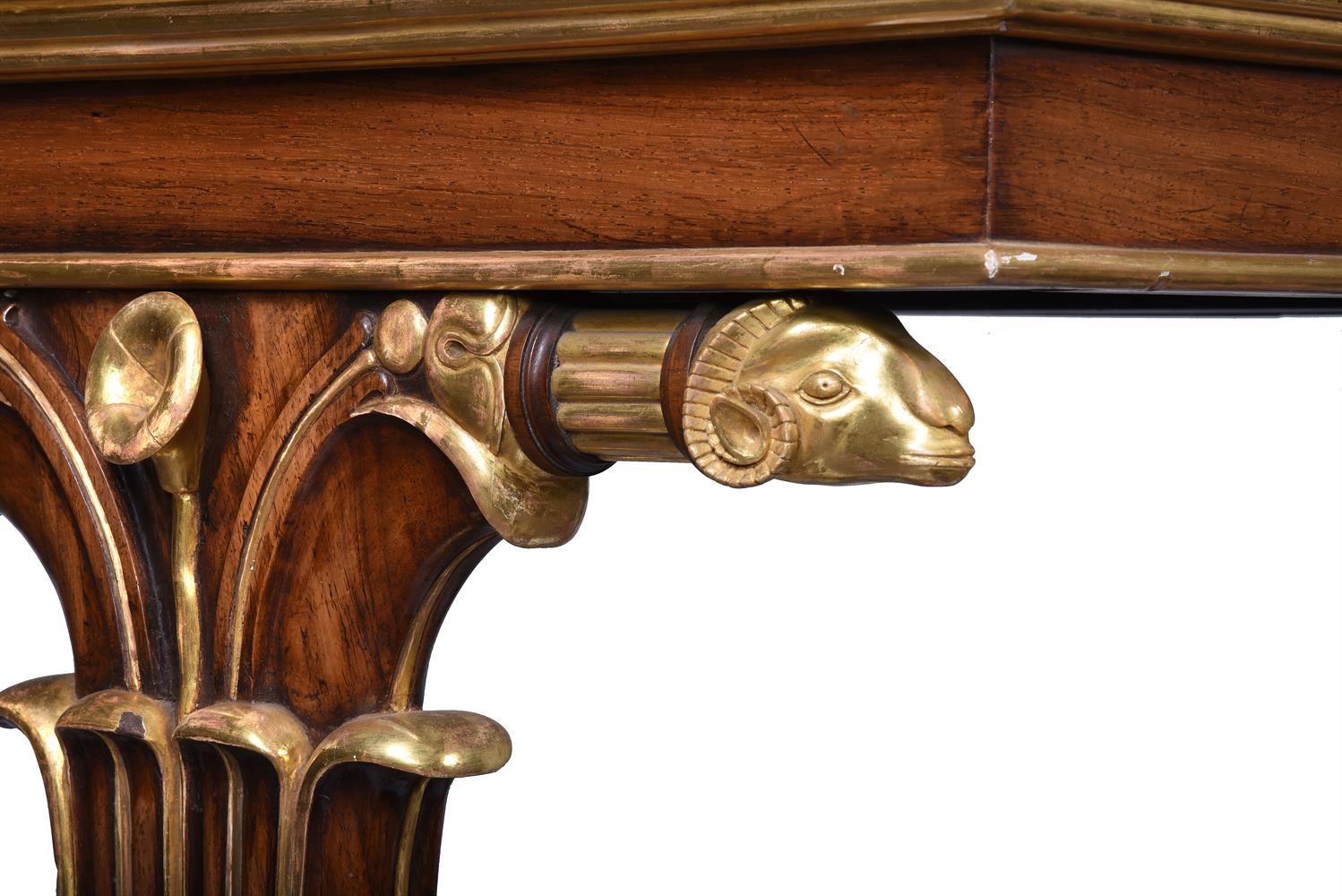A ROSEWOOD AND PARCEL GILT CENTRE TABLE IN GEORGE IV STYLEIN THE MANNER OF GEORGE SMITH The porphy - Image 3 of 4