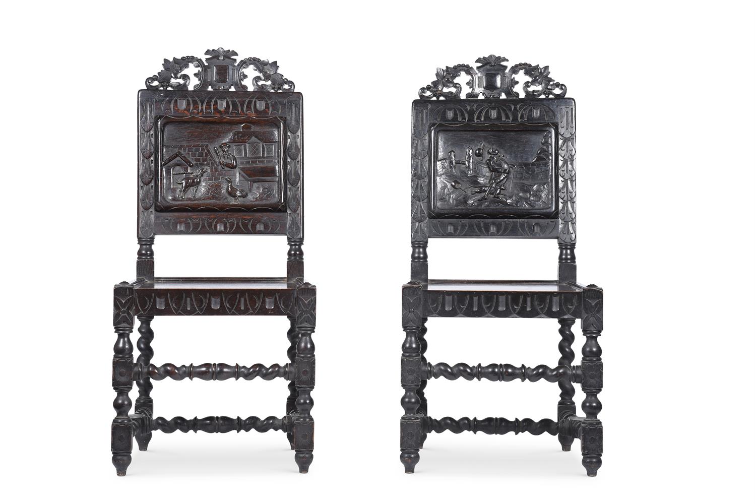 A PAIR OF CARVED OAK SIDE CHAIRS IN 17TH CENTURY STYLE - Image 2 of 3