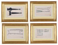 GERMAN SCHOOL (CIRCA 1830), FOUR DESIGNS FOR TOOLS OF THE TRADE
