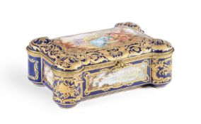 A LIMOGES PORCELAIN SEVRES-STYLE SHAPED RECTANGULAR BOX AND HINGED COVER