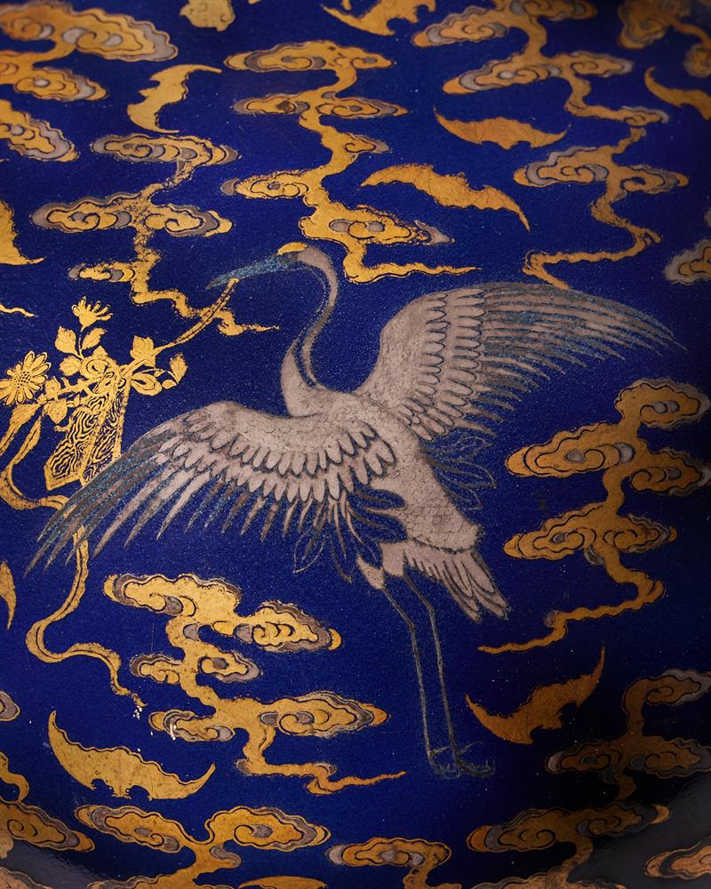 A Magnificent Chinese Imperial blue-glazed silver and gilt 'Bat and Crane' vase - Image 9 of 25