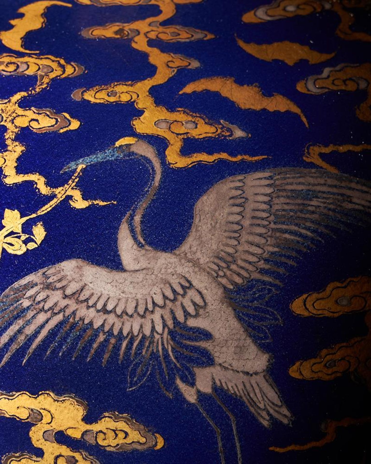 A Magnificent Chinese Imperial blue-glazed silver and gilt 'Bat and Crane' vase - Image 10 of 25